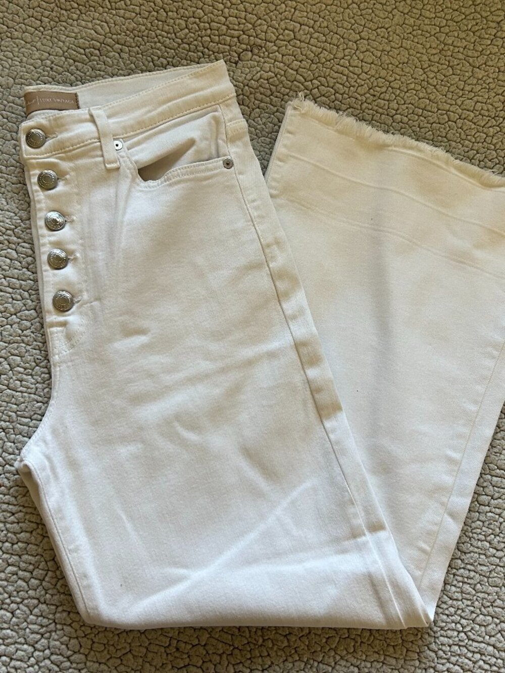 7 For All Mankind -- white, ultra high rise, cropped, flared, jo jeans; 5 button